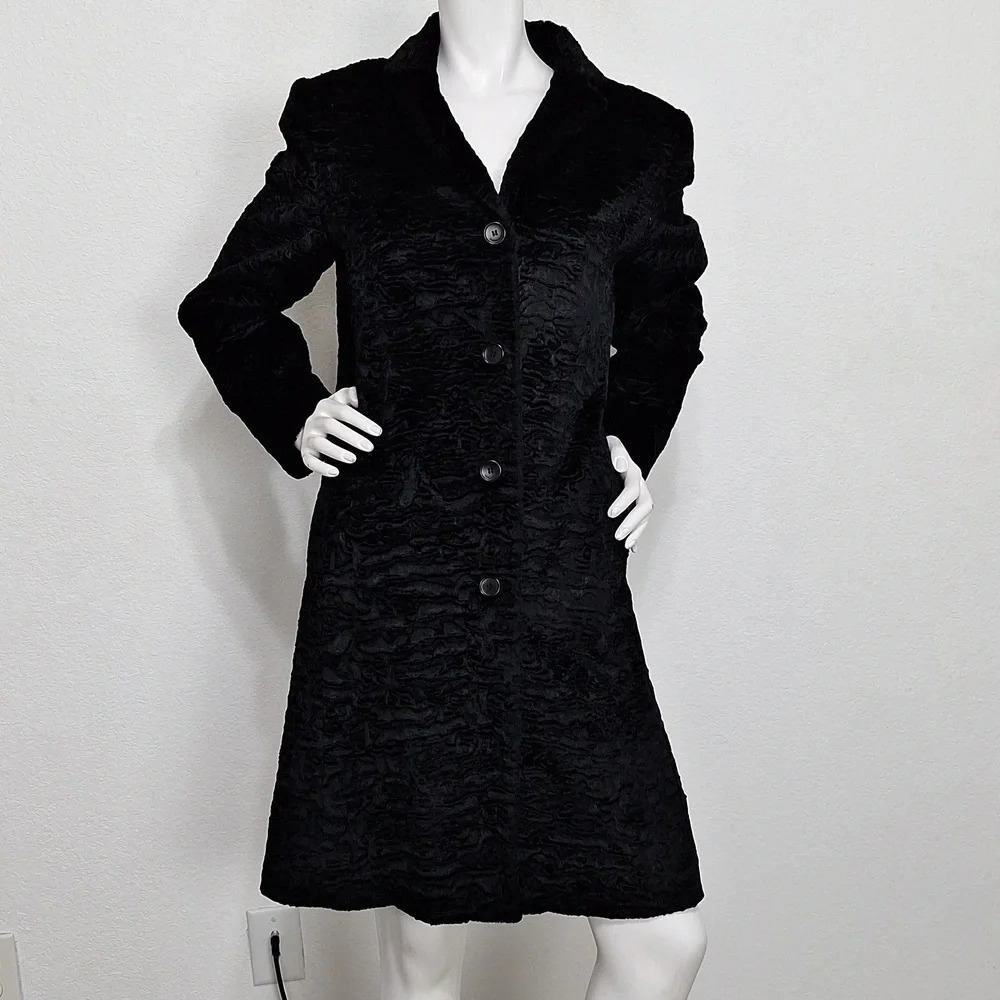 Siena Studio Vintage Black Y2K Quiet Luxury Embossed Velvet Coat Approx. Size M
